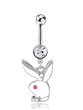 Silver Crystal PLAYBOY Bunny Dangle Navel Ring